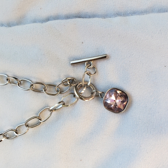 Elegant Silver Pink Jewelry Set Toggle Clasp Necklace & Dangle Earrings - Picture 10 of 13